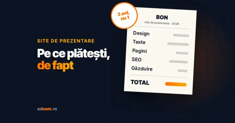 Bon cu componentele prețului unui site de prezentare: design, texte, pagini, SEO, găzduire