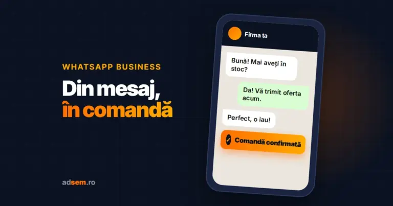 Conversație WhatsApp Business pe telefon care se încheie cu o comandă confirmată